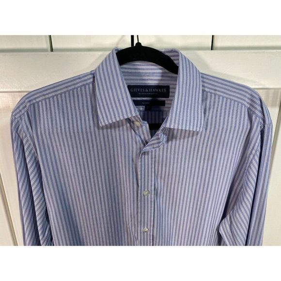 Gieves & Hawkes  Men's Double Cuff Classic Fit Dress Shirt Stripped Purple 15.5 - Picture 2 of 5